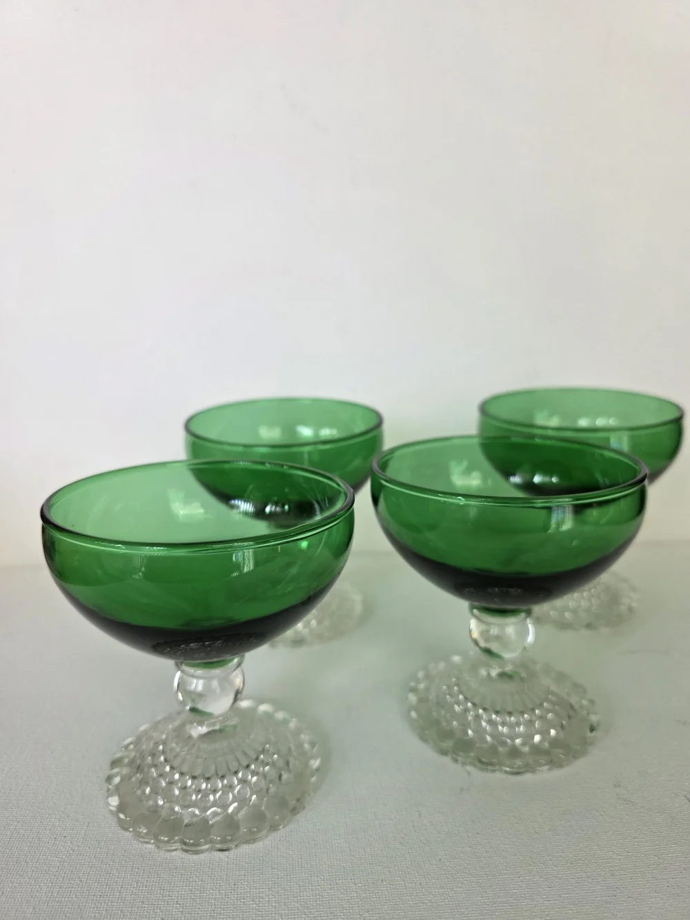 Vintage Anchor Green Glass Coupe Dessert Bowls - Set of 4